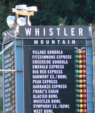 Ski lift board at Whistler 