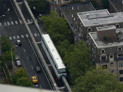 Monorail approaches the terminal at the Space Needle 