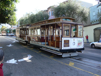 Cable cars arrive at the terminus on Hyde St. 