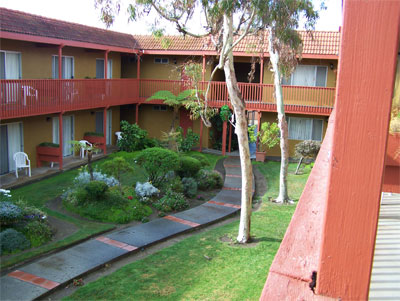View out of our balcony at the Quality Inn in San Simeon