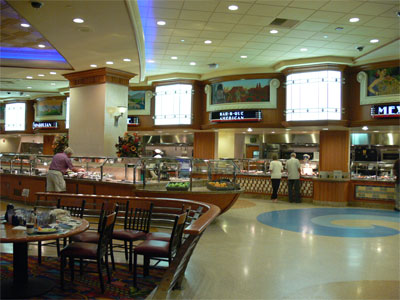 Inside the Gold Coast casino, a huge buffet with different themes by six different coountries. 