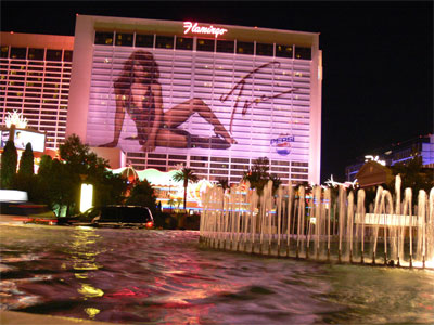 Gigantic poster covering the entire side of the Flamingo Hotel