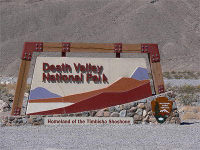 Entrance sign to Death Valley National Park, Homeland of the Timbisha Shoshone. 