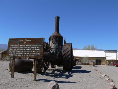 Old Dinah steam tractor and ore wagon that replaced the mule train in 1894, and was in turn replaced be a train. 