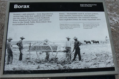 Chinese labourers recruited from San Fransisco, scraped the Borax off of the salt flats and carried it by wagon to the refinery.