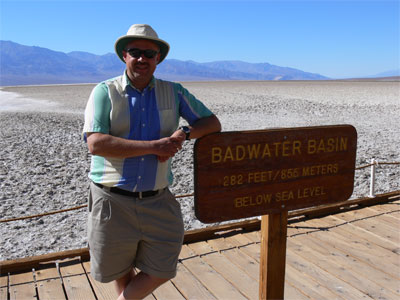 John at Badwater Basin, 282 feet below sea level.